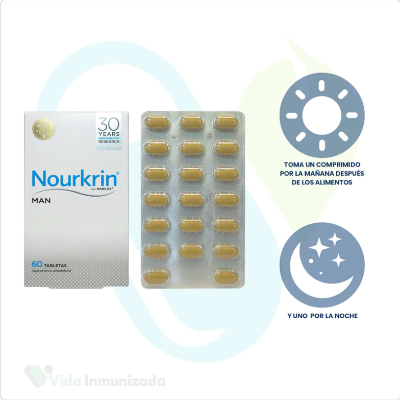 UP PHARMA® . Nourkrin MAN X3 PACK. MARILEX suplemento alimenticio para caida de cabello . Tratamiento dermatológico . 1 Caja de 60Tabletas con 693mg