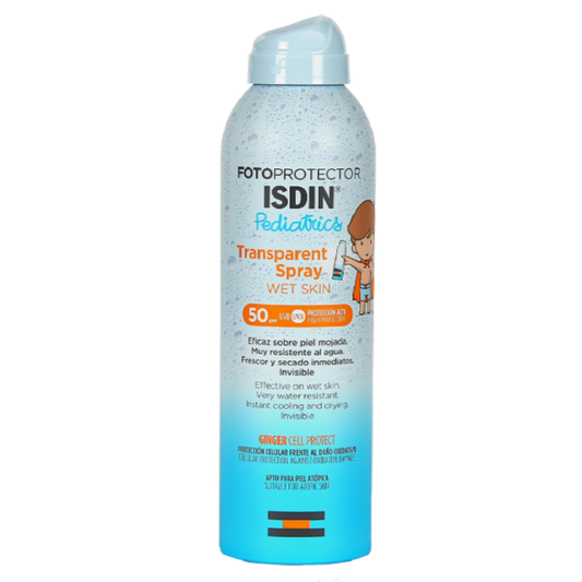 ISDIN® Pediatrics . Fotoprotector Pediatrics Fps50+ . Loción Spray . Tratamiento de protección solar . 1 Envase de 1Pza con 250ml