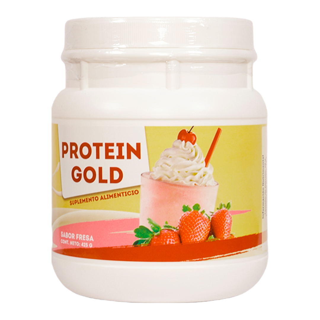 NATURALLY SIMHER | PROTEIN GOLD® Fresa | Proteína en polvo sabor Fresa | Tarro con polvo con 425g