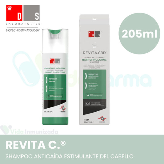 DS . REVITA CBD® . Shampoo anticaída estimulante del cabello con CBD . Frasco con 205ml