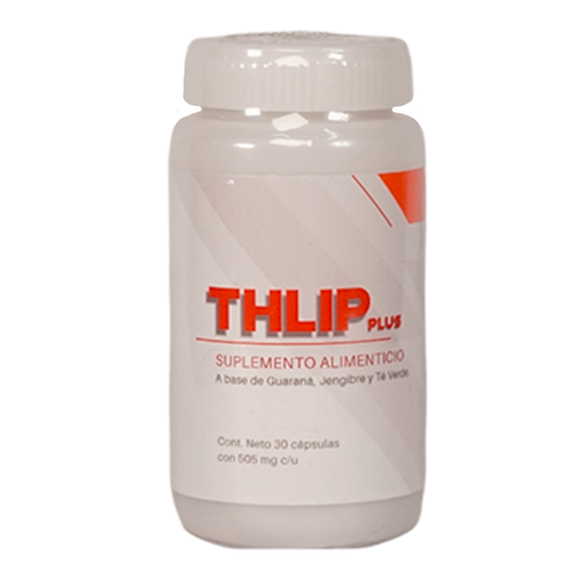 THLIP Plus® Suplemento nutricional a base de guaraná, gengibre y te verde. Cápsulas de 500mg. Frasco con 30 cápsulas.