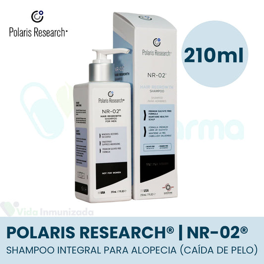POLARIS RESEARCH® | NR-02® | Shampoo integral para alopecia (caida de pelo) androgenética | Frasco con shampoo | Frasco de 200ml