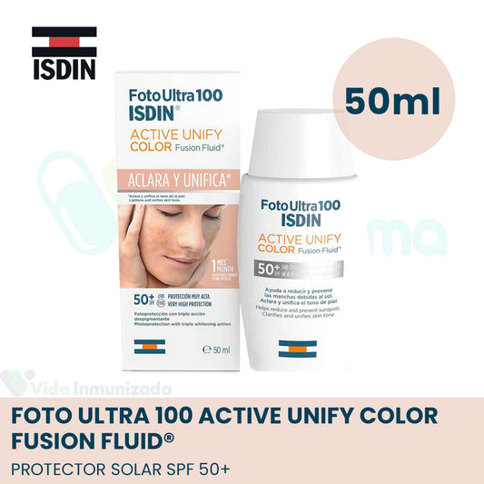 ISDIN | Foto Ultra 100 Active Unify COLOR Fusion Fluid® | Protector solar SPF 50+ | Frasco con 50ml