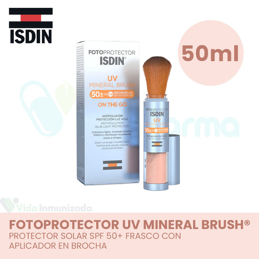 ISDIN | Fotoprotector UV Mineral Brush® | Protector solar SPF 50+ Frasco con aplicador en brocha | Frasco con 2g