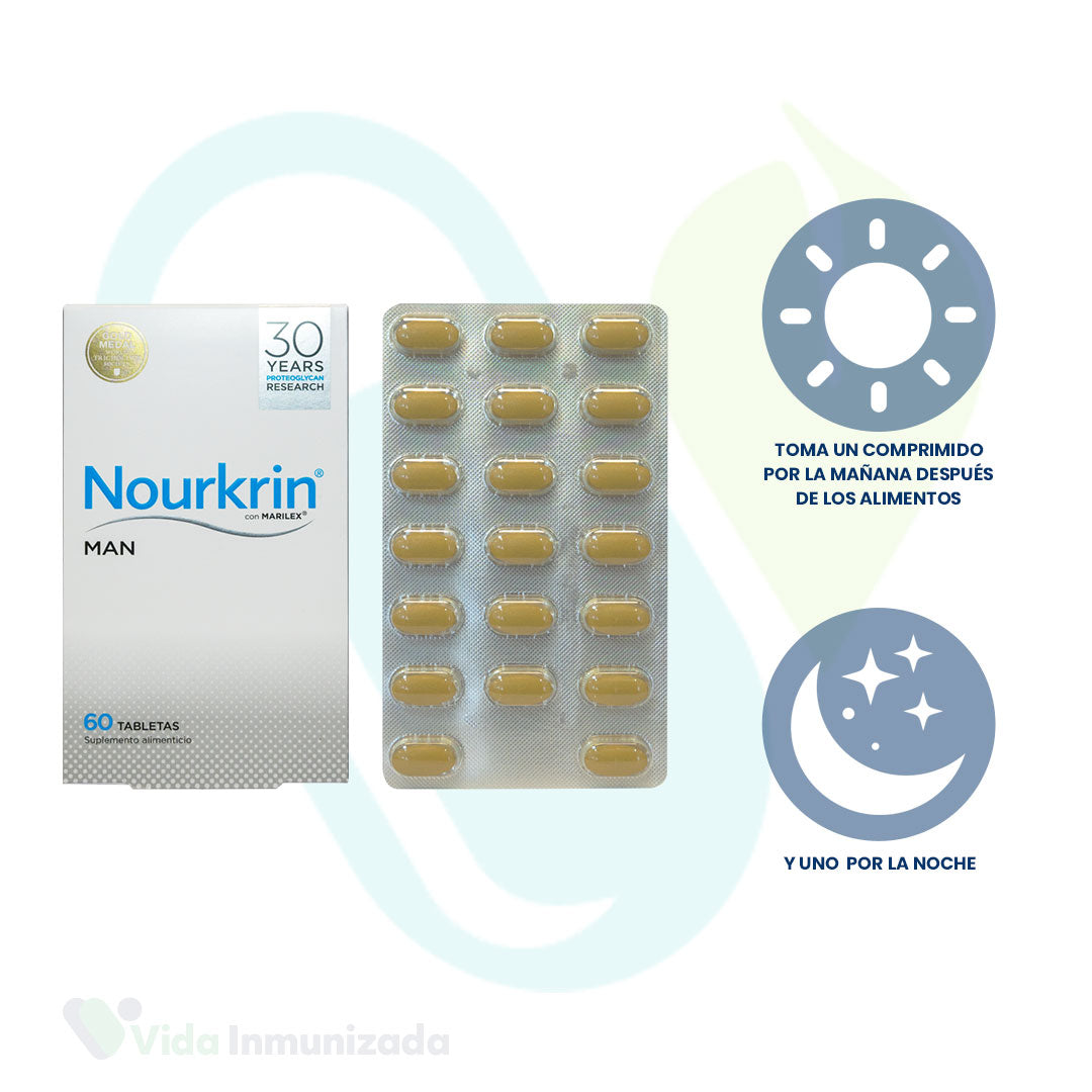 UP PHARMA® . Nourkrin MAN . MARILEX suplemento alimenticio para caida de cabello . 1 Caja de 60Tabletas con 693mg